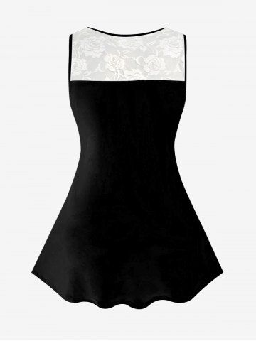 Gothic Vintage Skeleton Print Lace Panel Tank Top