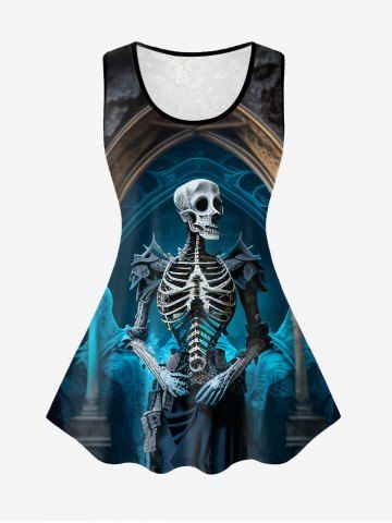 Gothic Vintage Skeleton Print Lace Panel Tank Top