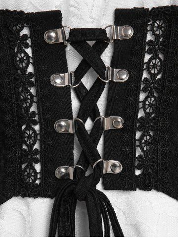 Gothic Lace Panel Two Tone Lace-up Asymmetrical Hem Cold Shoulder Top