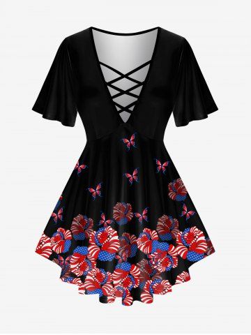 Camiseta con Estampado de Bandera Patriótico de Estados Unidos en Talla Extra - BLACK - 5X | US 30-32