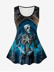 Gothic Vintage Skeleton Print Lace Panel Tank Top -  