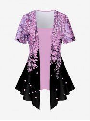 T-shirt 3D Floral Imprimé 1 en 1 de Grande Taille à Manches Courtes - Rose clair S | US 8