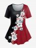 Flower Star Stripes Printed Patriotic Tee and American Flag Printed Leggings Plus Size Summer Matching Set -  