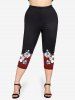 Flower Star Stripes Printed Patriotic Tee and American Flag Printed Leggings Plus Size Summer Matching Set -  