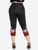Flower Star Stripes Printed Patriotic Tee and American Flag Printed Leggings Plus Size Summer Matching Set -  