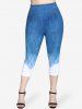 3D Jeans Printed Ombre Twofer Tee and Leggings Plus Size Summer Matching Set -  