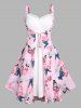 Robe Mi-Longue Panneau en Dentelle Papillon Imprimé de Grande Taille - Rose clair L | US 12