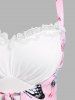 Plus Size Butterfly Print Lace Panel Frilled 2 In 1 Midi Dress -  