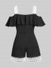 Plus Size Guipure Lace Panel Ruffled Cold Shoulder Romper -  