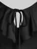 Plus Size Guipure Lace Panel Ruffled Cold Shoulder Romper -  