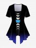 Moon Butterfly Ombre Short Sleeves 2 in 1 Tee and Capri Leggings Plus Size Outfits -  