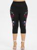 Gothic Patriotic American Flag Skull Rose Print T-shirt And Gothic American Flag Butterfly Print Capri Leggings Gothic Outfit -  