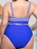 Maillot de Bain Une-Pièce Matelassé Croisé Rayé Contrasté Imprimé de Grande Taille - Bleu 4XL