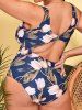 Plus Size Flower Print Cut Out Monokini One-piece Swimwear -  