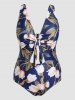 Plus Size Flower Print Cut Out Monokini One-piece Swimwear -  