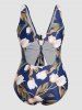 Plus Size Flower Print Cut Out Monokini One-piece Swimwear -  
