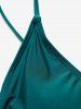Ensemble Bikini de Bain Tankini à Imprimé Feuille Fleur Plongeant à Volants de Grande Taille - Vert profond 3XL