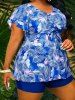 Plus Size Tropical Leaf Print Padded Cinched Boyleg Modest Swimsuit -  