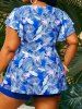 Plus Size Tropical Leaf Print Padded Cinched Boyleg Modest Swimsuit -  