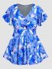 Plus Size Tropical Leaf Print Padded Cinched Boyleg Modest Swimsuit -  