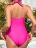 Vacation Twisted Padded Cinched Ruched Halter One-piece Swimsuit -  