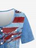 Plus Size 3D Jeans American Flag Printed Short Sleeves Patriotic Tee -  