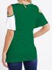 Two Tone Four Leaves Print Cold Shoulder Short Sleeve T-shirt -  