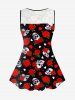 Gothic Skull Rose Heart Print Lace Panel Tank Top -  