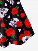 Gothic Skull Rose Heart Print Lace Panel Tank Top -  