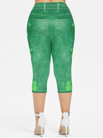 Plus Size St. Patrick's Day 3D Clover Print Capri Jeggings