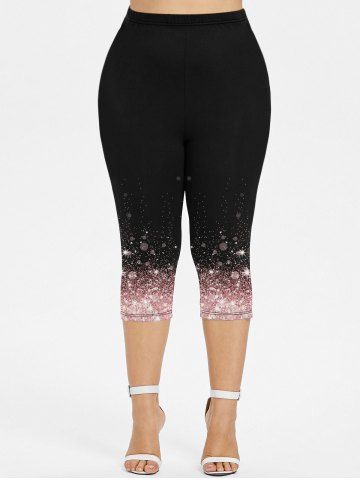 Plus Size 3D Sparkles Glitter Printed Capri Leggings
