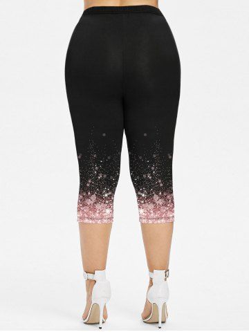 Plus Size 3D Sparkles Glitter Printed Capri Leggings