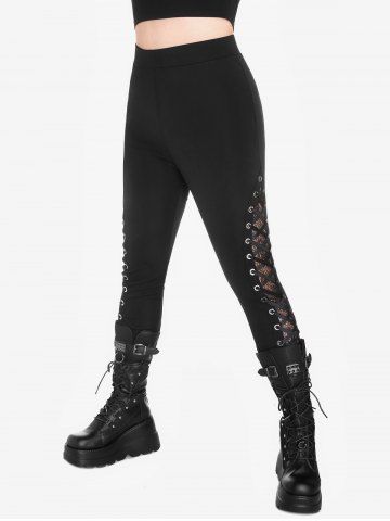 Gothic Lace Panel Lace-up Skinny Pull On Pants