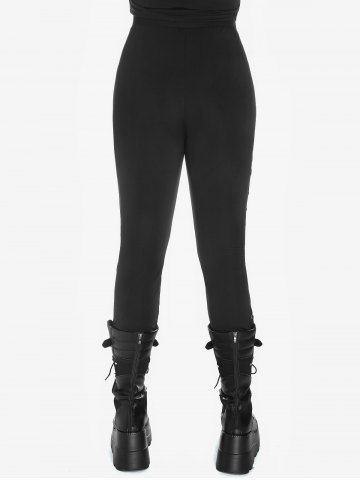 Gothic Lace Panel Lace-up Skinny Pull On Pants