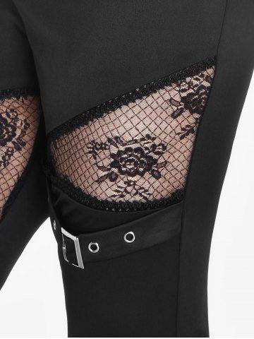 Gothic Lace Panel Buckle Zip Print Bell Bottom Pants