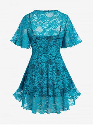 Plus Size Ruched Camisole and Lace Ruffle Butterfly Sleeve Top