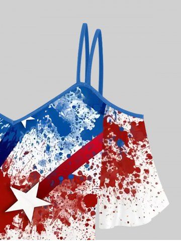 Plus Size  Paint Splatter Patriotic American Flag Printed Cold Shoulder Tee