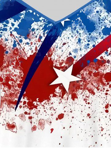 Plus Size  Paint Splatter Patriotic American Flag Printed Cold Shoulder Tee