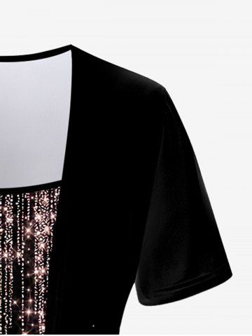 Plus Size 3D Sparkles Light Beam Printed Short Sleeves 2 in 1 Tee