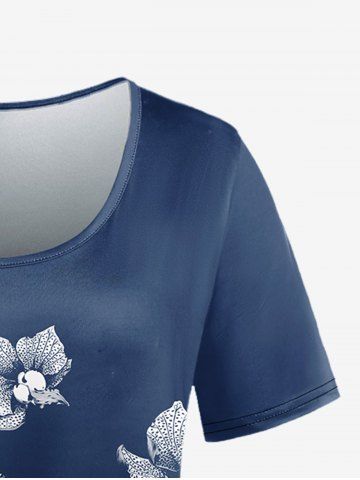 Plus Size Flower Printed Short Sleeves Tee