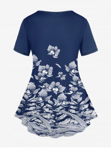 Plus Size Flower Printed Short Sleeves Tee