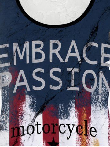Plus Size Distressed American Flag Motorcycle Graphic Lace Panel Tank Top