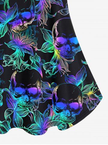Gothic Skull Flower Print Cold Shoulder T-shirt
