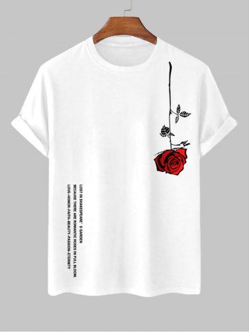 Men's Letter Rose Graphic Printed Short Sleeve Round Neck Summer Casual T-shirt - WHITE - S