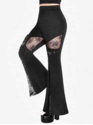 Gothic Lace Panel Buckle Zip Print Bell Bottom Pants -  