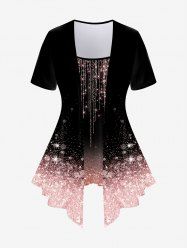 Plus Size 3D Sparkles Light Beam Printed Short Sleeves 2 in 1 Tee -  