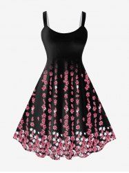 Plus Size Flower Printed Backless A Line Dress -  