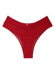 Bas de Bikini Texturé Côtelé à Taille Haute à Lacets Croisés - Rouge foncé S