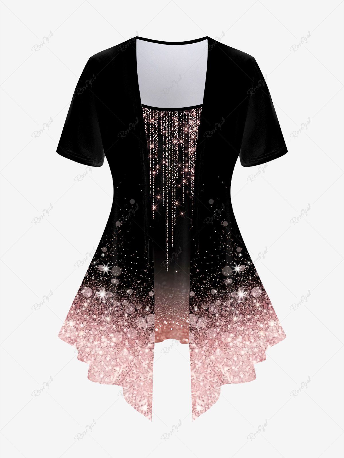 Outfit Plus Size 3D Sparkles Light Beam Printed Short Sleeves 2 in 1 Tee  