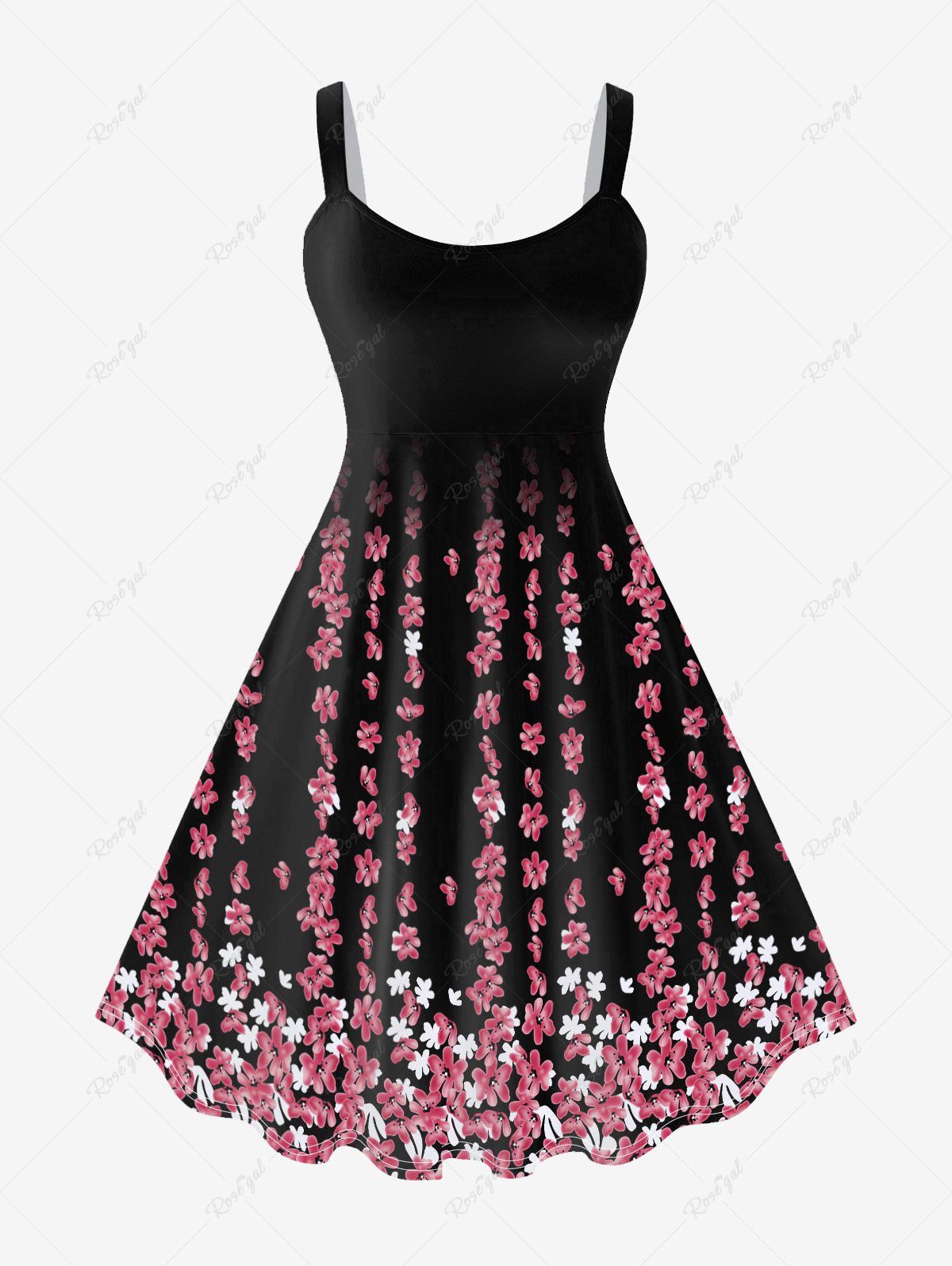 Shop Plus Size Flower Printed Backless A Line Dress  